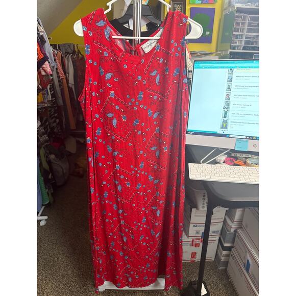 BN#50 Studio Ease Red Floral Paisley Sleeveless Maxi Dress Size 18W - Picture 6 of 7
